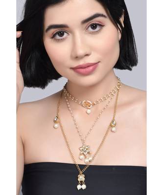 Multilayered Pearl Beaded Kundan Embellished Necklace Teamed With Choker 2