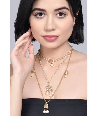 Multilayered Pearl Beaded Kundan Embellished Necklace Teamed With Choker 3