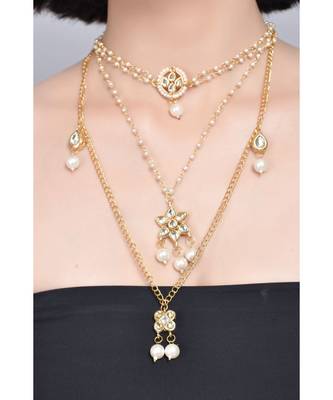 Multilayered Pearl Beaded Kundan Embellished Necklace Teamed With Choker 4