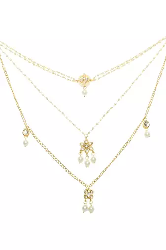Multilayered Pearl Beaded Kundan Embellished Necklace Teamed With Choker