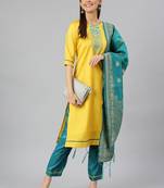 Yellow embroidered silk blend salwar