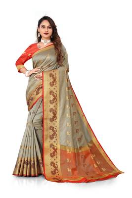 Rivana Women's Assam Silk Blend Saree With Un-stitched Blouse 1