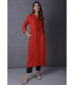 Red Cotton Kurta With Embroidery