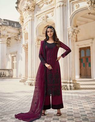 Magenta embroidered net salwar 1