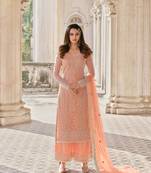 Peach embroidered net salwar