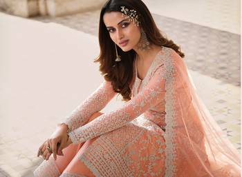 Peach embroidered net salwar 2