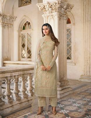 Beige embroidered net salwar 1