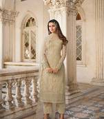 Beige embroidered net salwar
