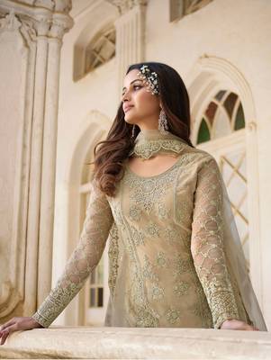 Beige embroidered net salwar 2