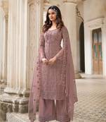 Dark-onion-pink embroidered net salwar
