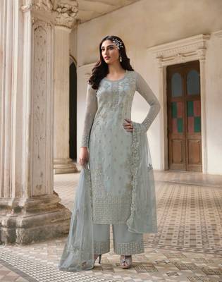 Teal embroidered net salwar 1