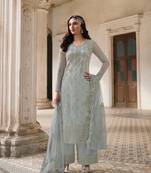 Teal embroidered net salwar