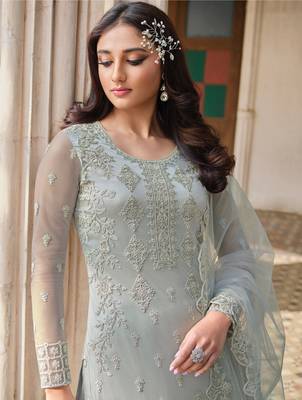 Teal embroidered net salwar 2