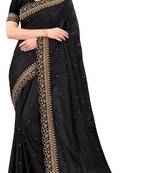 Black plain silk blend saree with blouse