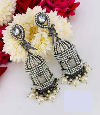 Zircon cage pearl earrings indian jewellery beautiful wedding collection partywear gifts for her bollywood jhumka jhumki 4