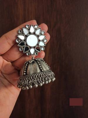 Oxidized Mirror Jhumka,  German Silver Jewelry, Handmade Jewelry, Handmade Earrings, Antique Earrings, Earrings 5