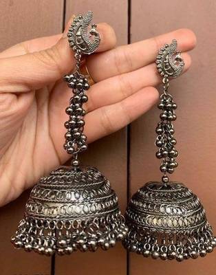Peacock Jhumki, Indian Oxidized German Silver Jewelry,  Bollywood Jewellery,  Boho Hippie Tribal Jewellery 3