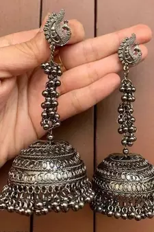 Peacock Jhumki, Indian Oxidized German Silver Jewelry,  Bollywood Jewellery,  Boho Hippie Tribal Jewellery