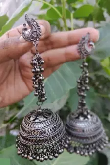 Peacock Jhumki, Indian Oxidized German Silver Jewelry,  Bollywood Jewellery,  Boho Hippie Tribal Jewellery