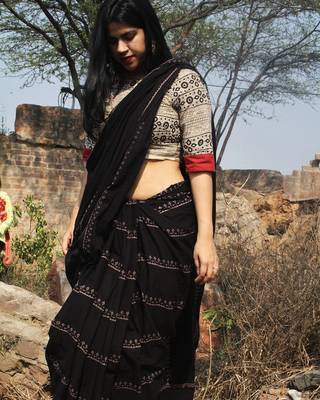 Pure Cotton Jaipur Block Print Saree With Blouse 1