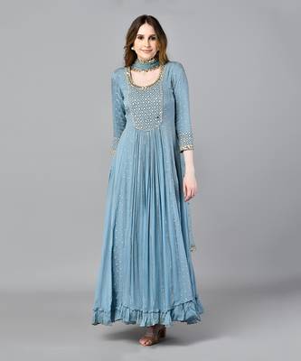 Sage Blue Anarkali Gown 1