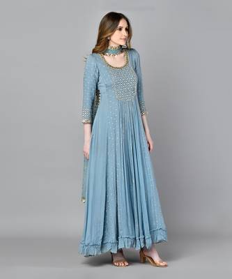 Sage Blue Anarkali Gown 2