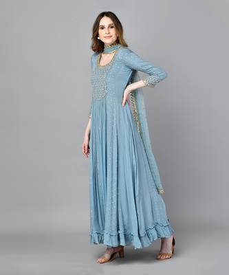 Sage Blue Anarkali Gown 3
