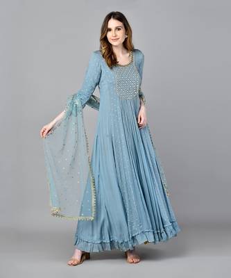 Sage Blue Anarkali Gown 5