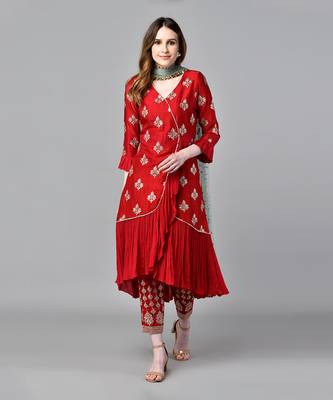 Red Frill Dress With Pakistani Pants 1
