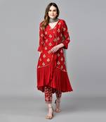 Red Frill Dress With Pakistani Pants