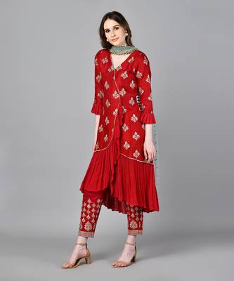 Red Frill Dress With Pakistani Pants 3