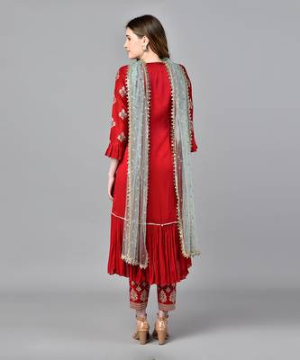 Red Frill Dress With Pakistani Pants 4