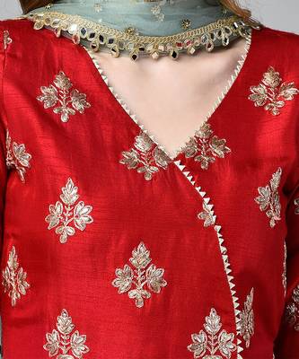 Red Frill Dress With Pakistani Pants 5