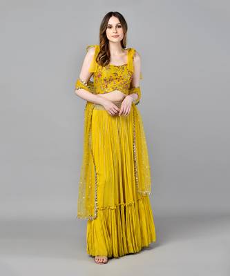 Yellow Threadwork Bustier Top With Frill Skirt 1