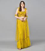 Yellow Threadwork Bustier Top With Frill Skirt