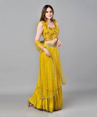 Yellow Threadwork Bustier Top With Frill Skirt 2
