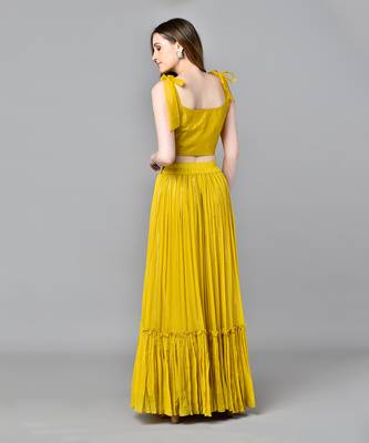Yellow Threadwork Bustier Top With Frill Skirt 4
