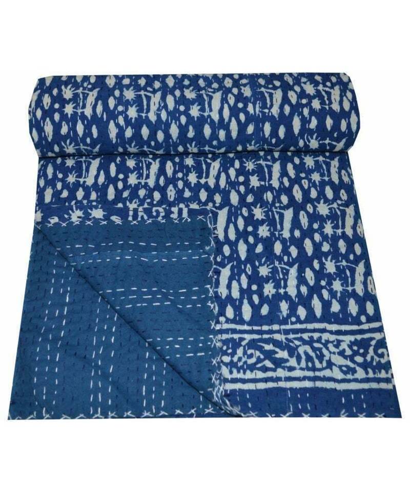 100% Cotton Floral Kantha Quilt Handmade Quilt Throw Printed Blanket Bedspread Twin 90x60 Inch