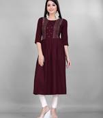 Wine embroidered rayon ethnic-kurtis