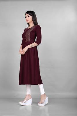 Wine embroidered rayon ethnic-kurtis 3