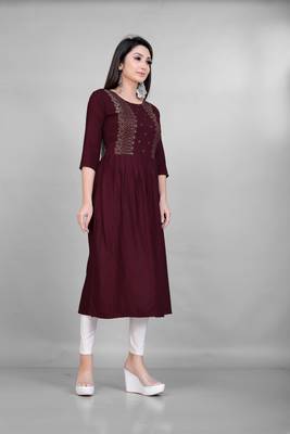 Wine embroidered rayon ethnic-kurtis 4