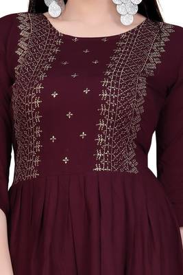 Wine embroidered rayon ethnic-kurtis 5