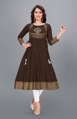 Coffee printed rayon ethnic-kurtis 1