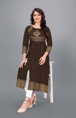 Coffee printed rayon ethnic-kurtis 2