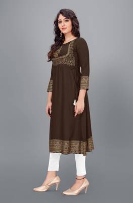 Coffee printed rayon ethnic-kurtis 3
