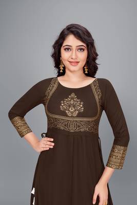 Coffee printed rayon ethnic-kurtis 5