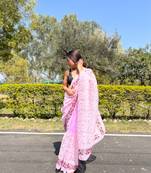 Baby Pink Organza Silk Lucknowi Thread Chikankari Embroidery Work Saree