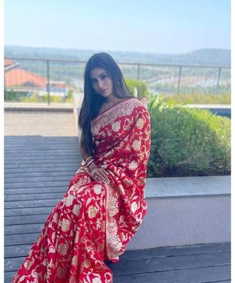 MAHATI Red  hand_woven silk  sarees with blouse 1