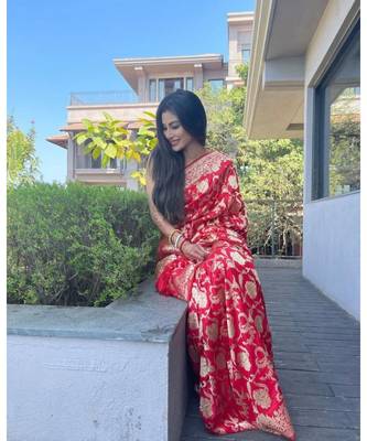 MAHATI Red  hand_woven silk  sarees with blouse 3