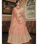 Wedding Designer Sequene Zari Resham embroidery Peach Net  Lahengha Choli